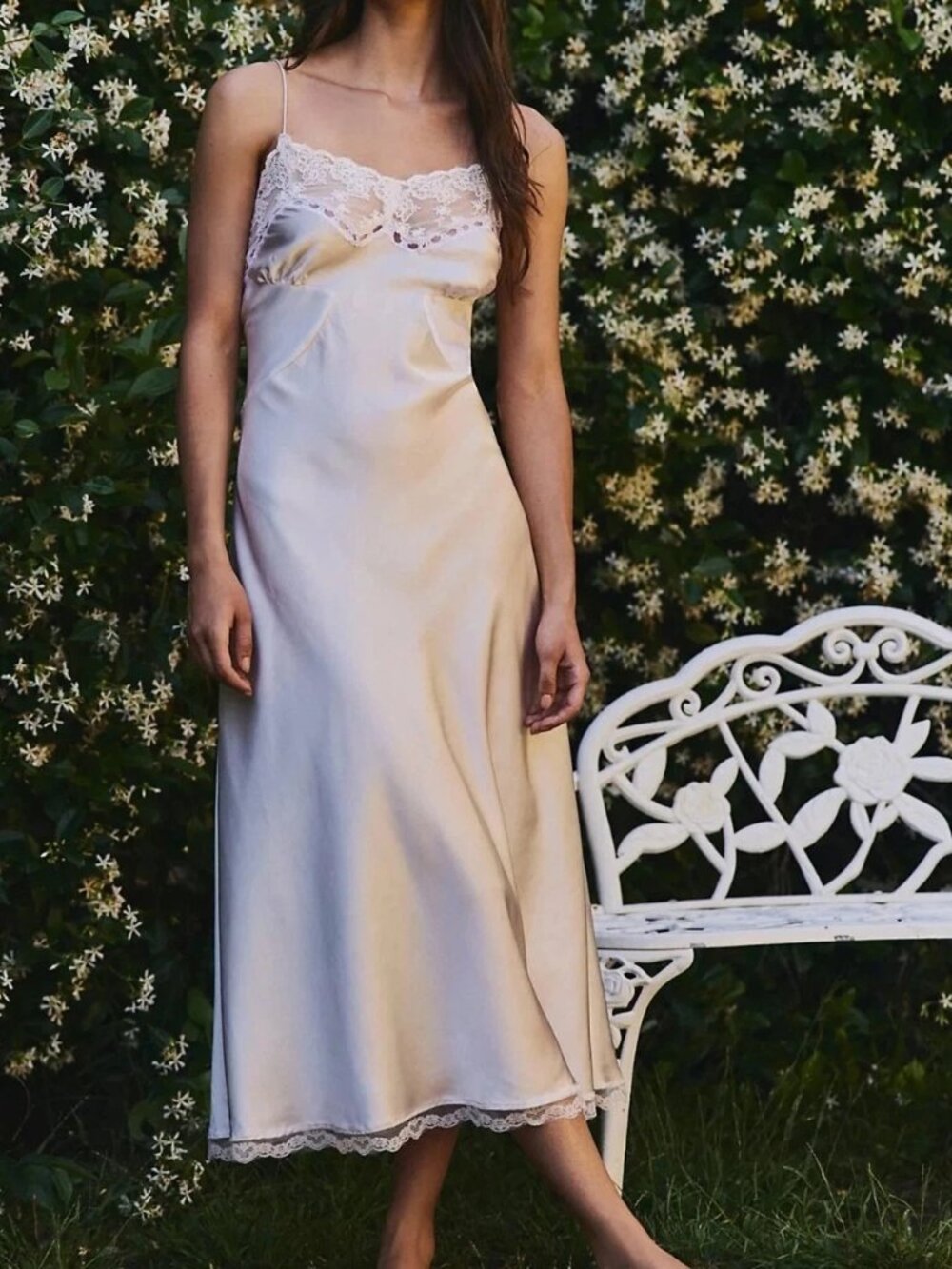Free People Intimately Lunch Date Midi Slip Dress Lace Satin Sleeveless S 291889